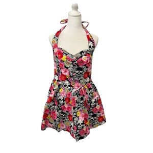 Hell Bunny Floral Skull Halter Pinup Halter Mini Dress